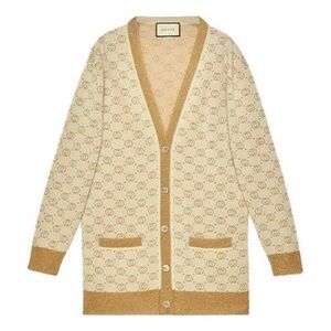 GUCCI Gg Golden And Silver Silk Wool Cardigan For Golden In Neutral